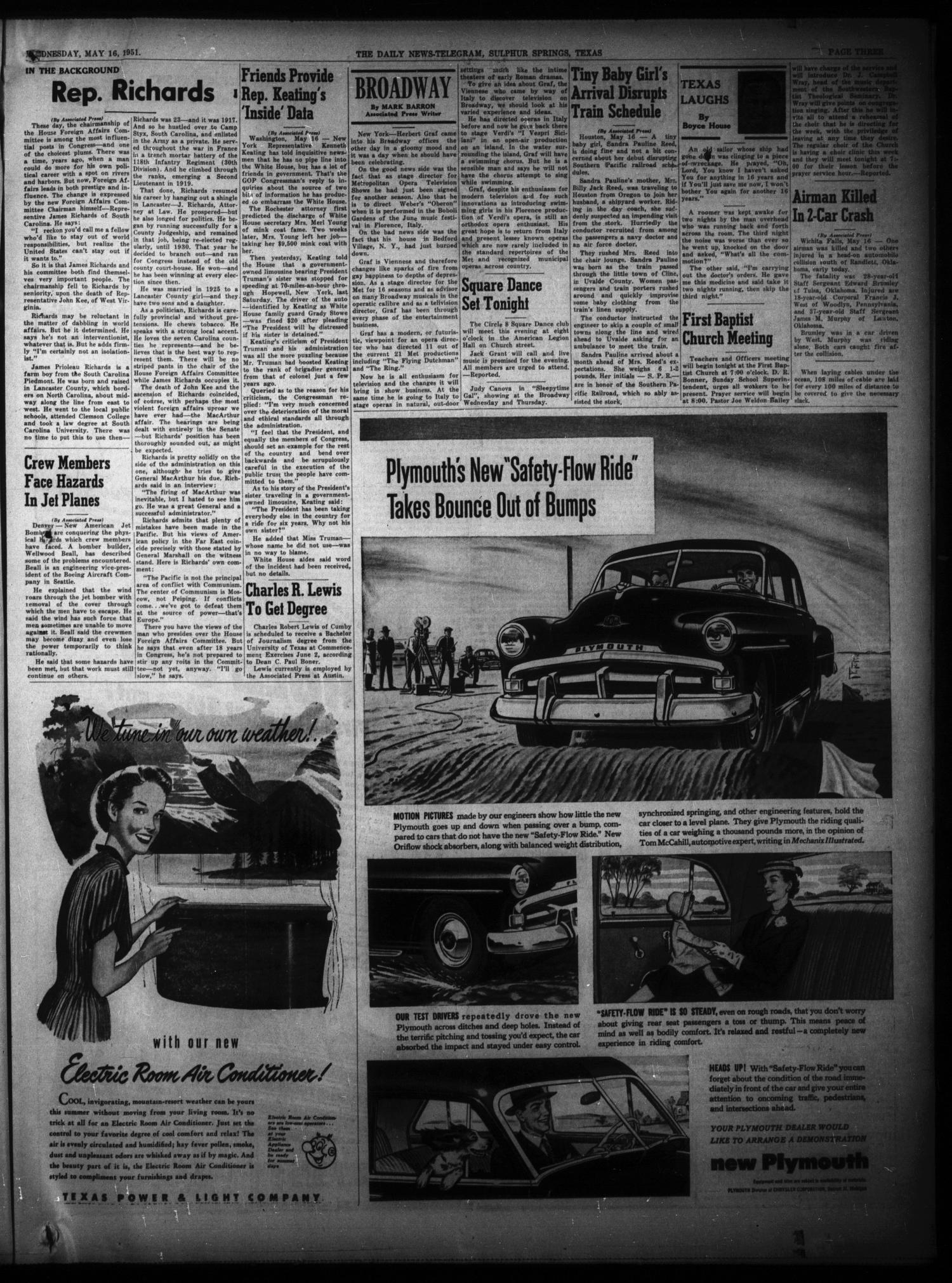 The Daily News-Telegram (Sulphur Springs, Tex.), Vol. 53, No. 116, Ed. 1 Wednesday, May 16, 1951
                                                
                                                    [Sequence #]: 3 of 8
                                                