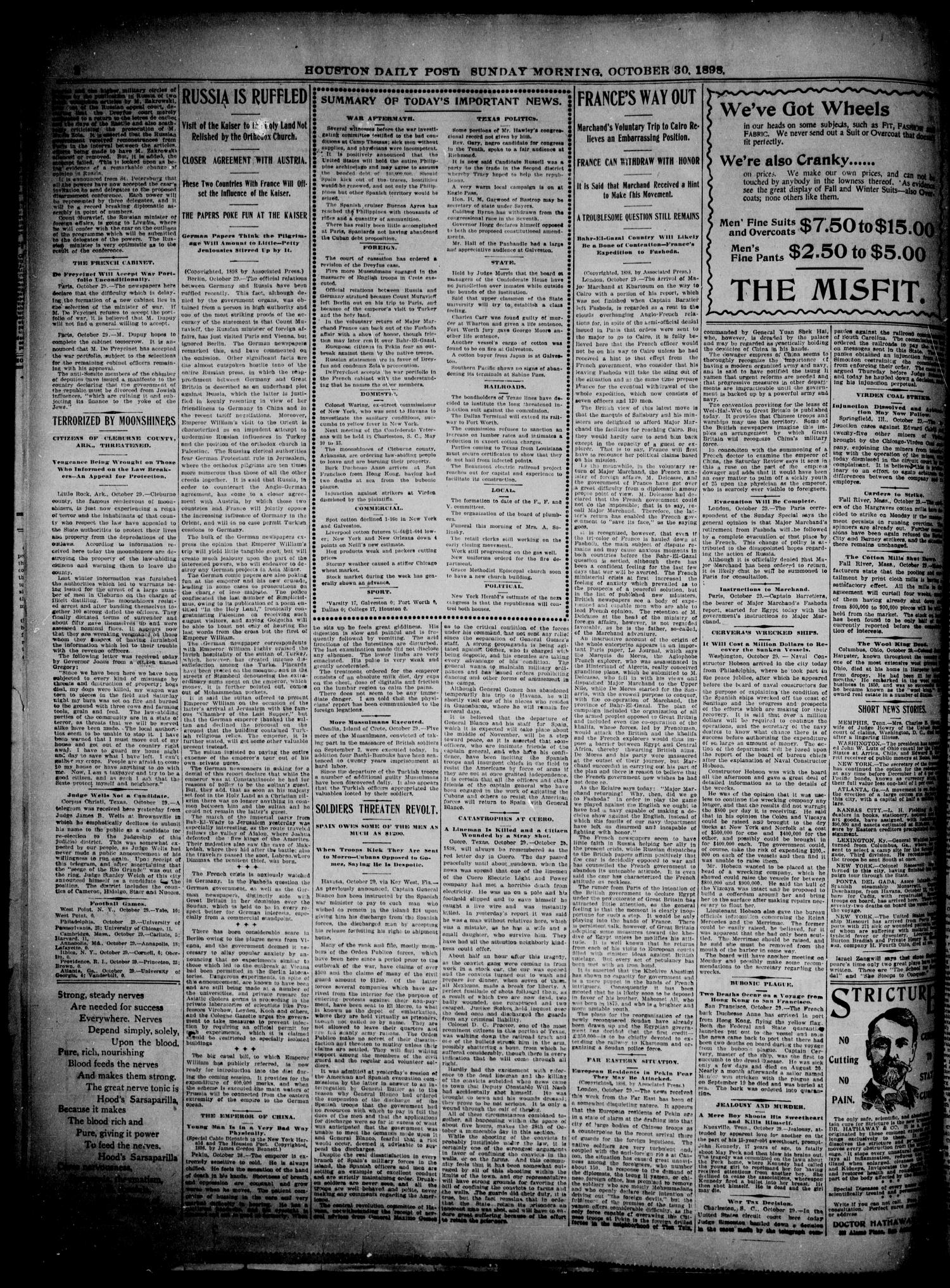 The Houston Daily Post (Houston, Tex.), Vol. XIVth Year, No. 211, Ed. 1, Sunday, October 30, 1898
                                                
                                                    [Sequence #]: 2 of 24
                                                