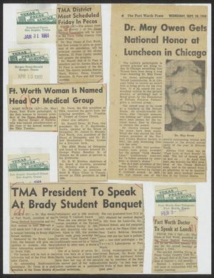 Primary view of object titled '[Newspaper clippings about Dr. May Owen's actions as president of the Texas Medical Association]'.