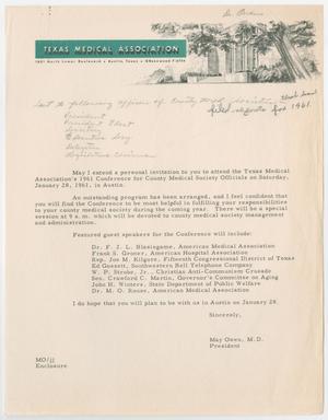 [Letter from Dr. May Owen to the officers of the Texas Medical Association, 1960]