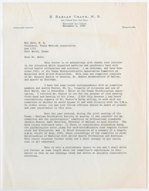 [Letter from Dr. H. Harlan Crank to Dr. May Owen, October 21, 1961]
