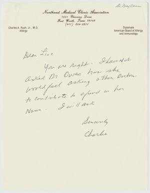 [Letter from Dr. Charles A. Rush, Jr. to C. Lincoln Williston]