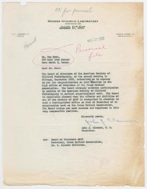 Primary view of object titled '[Letter from Dr. John J. Clemmer to Dr. May Owen, Novemeber 17, 1959]'.