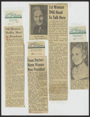 [Newspaper clippings about Dr. May Owen, and a TMA meeting]
