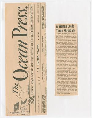 [Newspaper Clipping: A Woman Leads Texas Physicians]