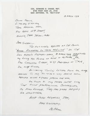 Primary view of object titled '[Letter from Edward D. Chase to Susan Brock, March 12, 1998]'.