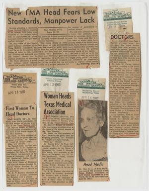 [Newspaper clippings about Dr. May Owen, President of the Texas Medical Association]