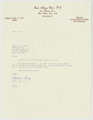 [Letter from Dr. Charles A. Rush, Jr. to Mr. Robert G. Mickey, March 30, 1987]