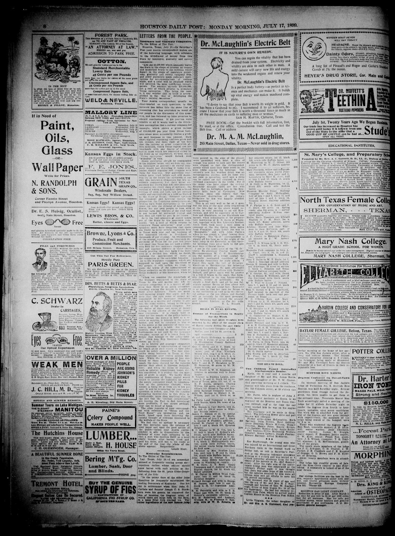 The Houston Daily Post (Houston, Tex.), Vol. XVTH YEAR, No. 104, Ed. 1, Monday, July 17, 1899