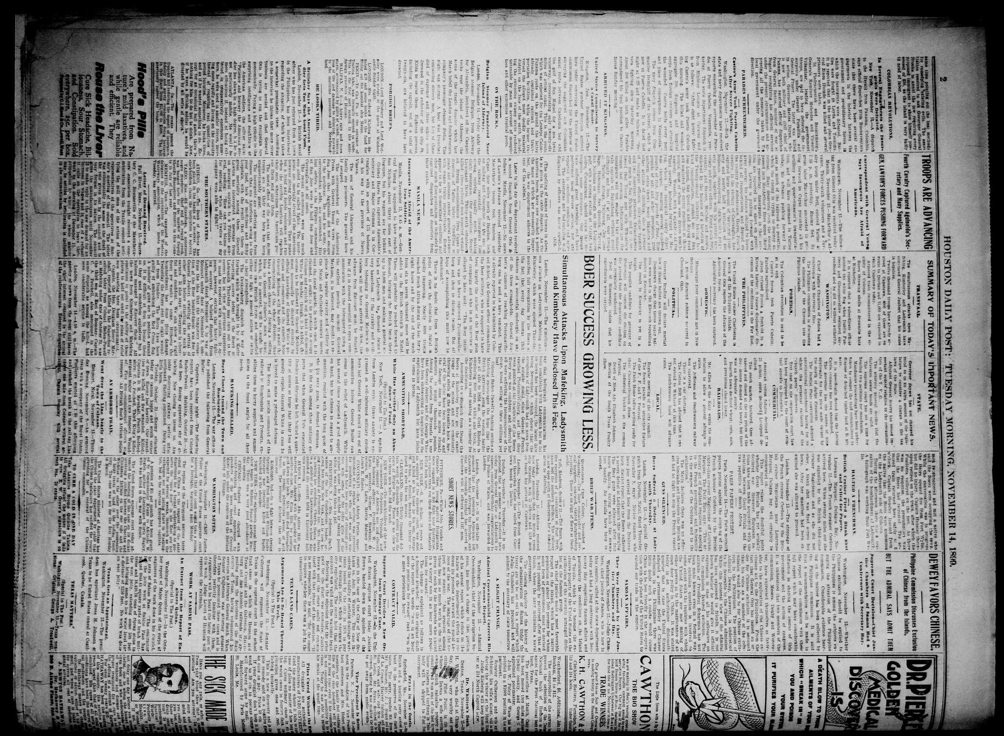 The Houston Daily Post (Houston, Tex.), Vol. XVTH YEAR, No. 224, Ed. 1, Tuesday, November 14, 1899
                                                
                                                    [Sequence #]: 2 of 10
                                                