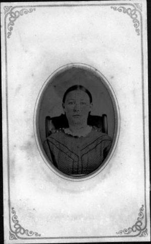 [Bust tintype photograph of a young woman seated in a chair]