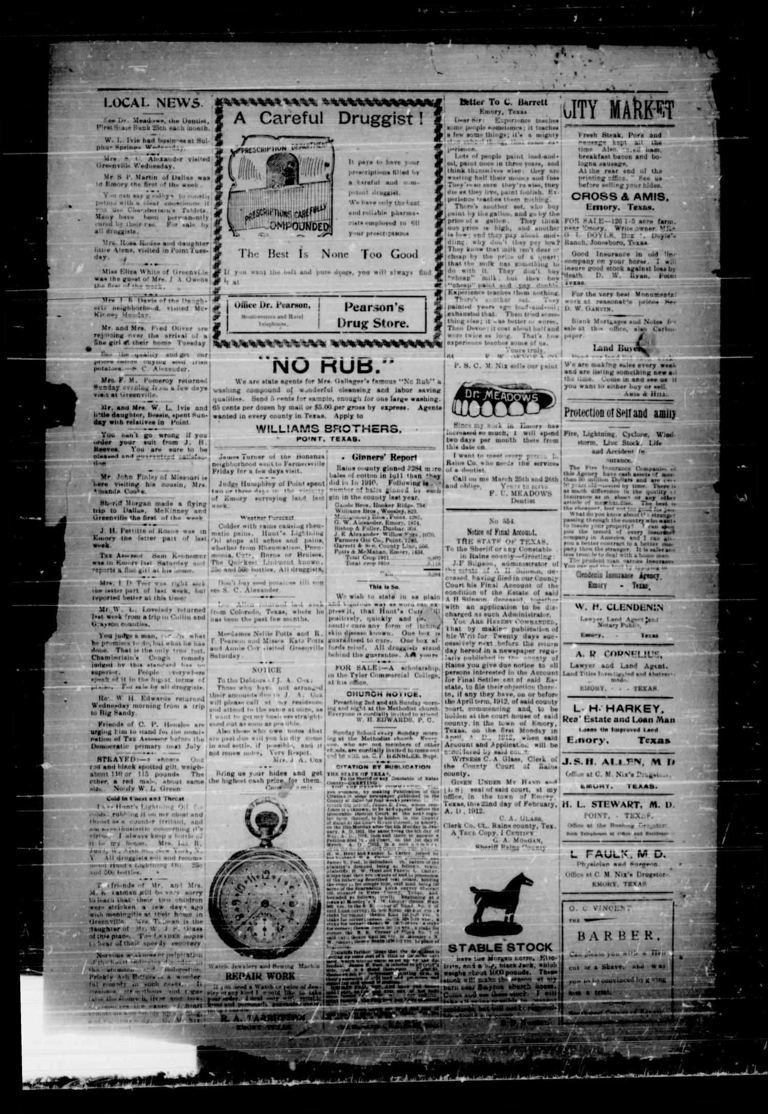 Rains County Leader. (Emory, Tex.), Vol. 24, No. 11, Ed. 1 Friday, March 15, 1912
                                                
                                                    [Sequence #]: 4 of 8
                                                