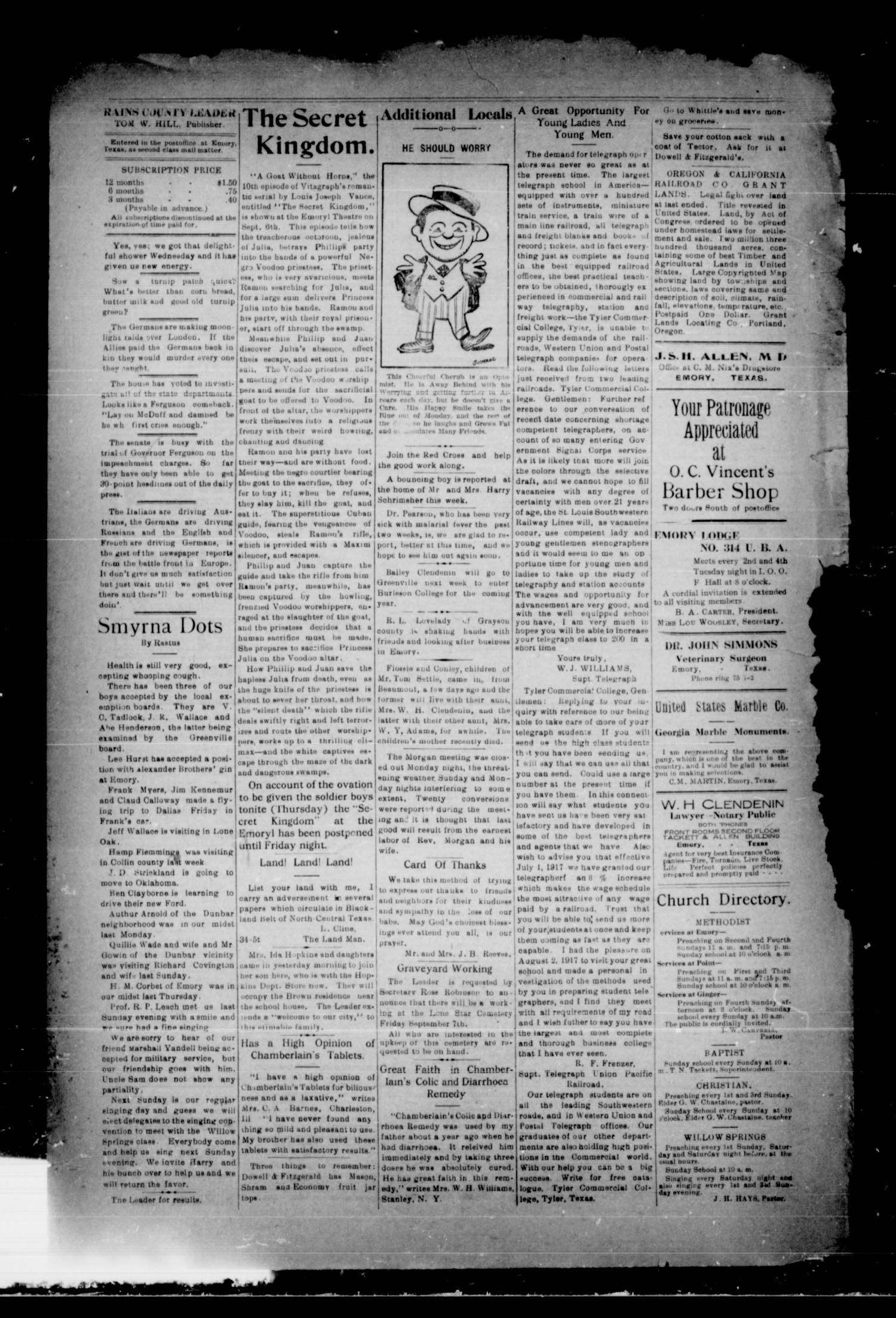 Rains County Leader (Emory, Tex.), Vol. 30, No. 36, Ed. 1 Friday, September 7, 1917
                                                
                                                    [Sequence #]: 8 of 8
                                                