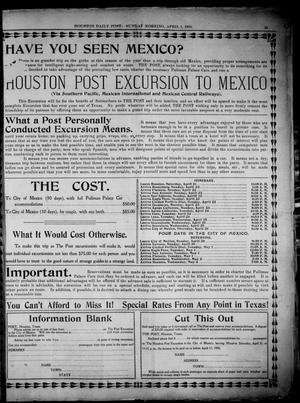 Primary view of object titled 'The Houston Daily Post (Houston, Tex.),  Vol. XVth Year, No. 362, Ed. 1, Sunday, April 1, 1900'.
