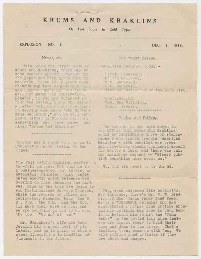 Krums and Kraklins, Volume 1, Issue 1, December 1, 1918