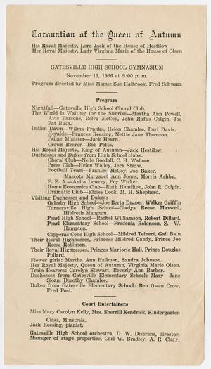 [Program: Gatesville High School Queen of Autumn Coronation Ceremony, November 19, 1936]