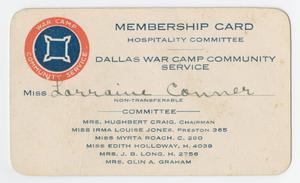 Primary view of object titled '[Dallas War Camp Community Service Hospitality Committee membership card]'.