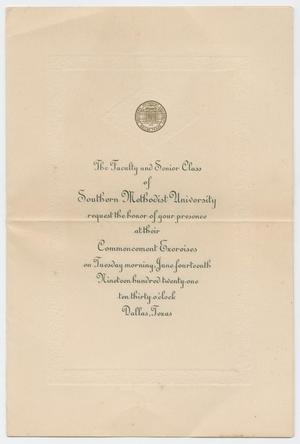 Primary view of object titled '[Invitation to the Southern Methodist University Commencement Exercises, June 1921]'.