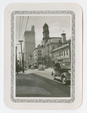 Primary view of object titled '[Photograph of Clock Tower and Street in Dallas]'.