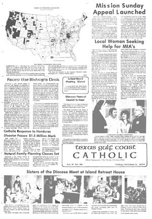 Primary view of object titled 'Texas Gulf Coast Catholic (Corpus Christi, Tex.), Vol. 9, No. 22, Ed. 1 Friday, October 11, 1974'.