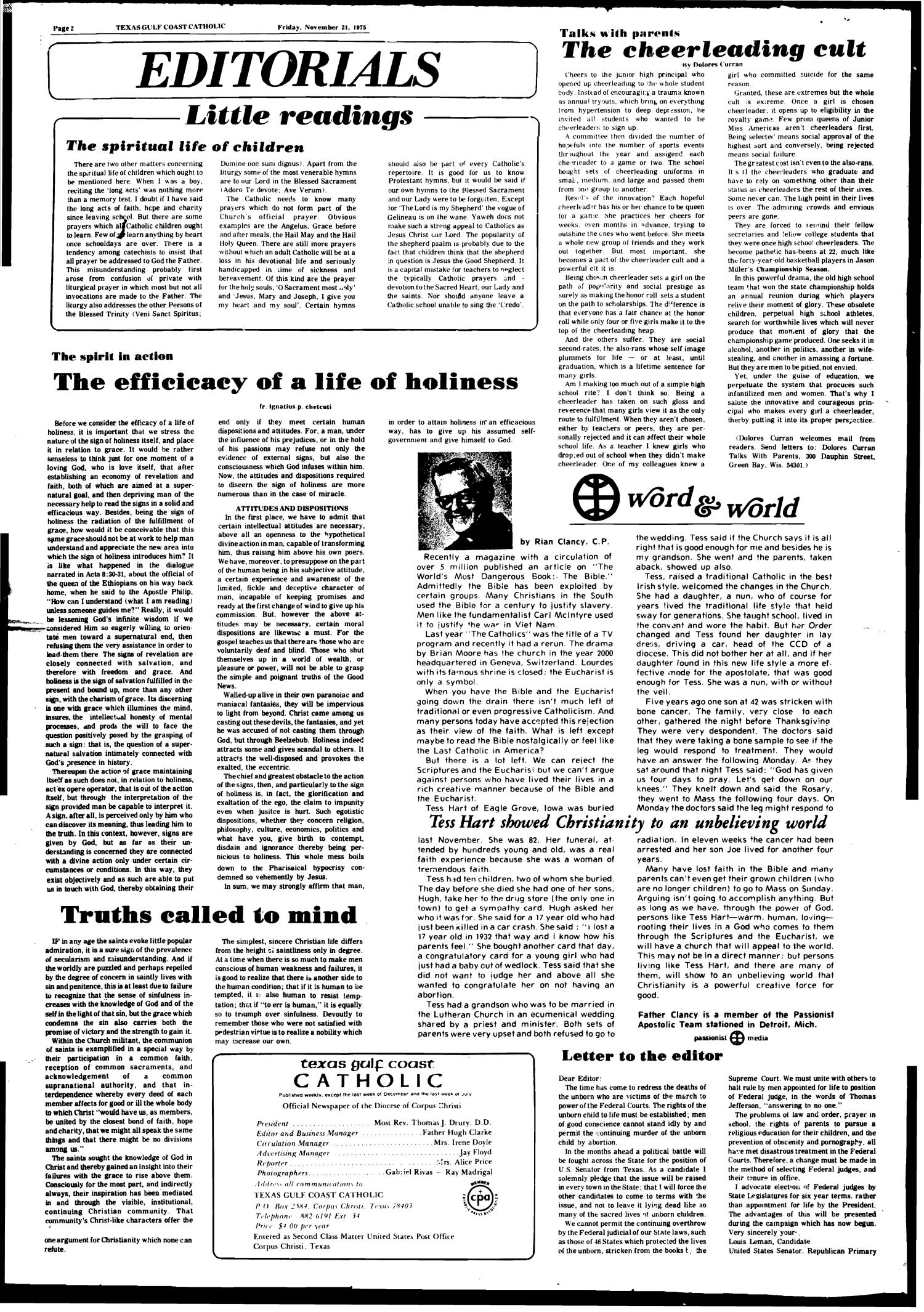 Texas Gulf Coast Catholic (Corpus Christi, Tex.), Vol. 10, No. 26, Ed. 1 Friday, November 21, 1975
                                                
                                                    [Sequence #]: 2 of 6
                                                