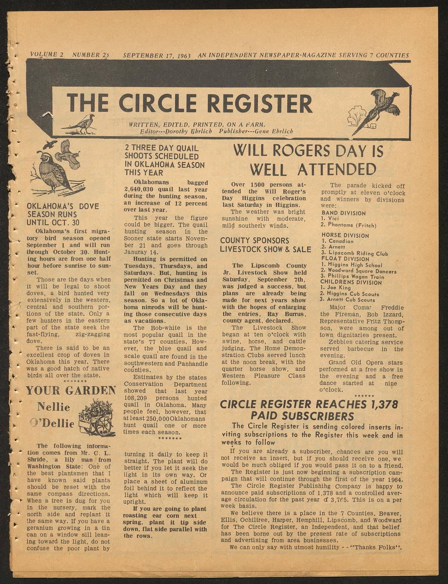 The Circle Register (Follett, Tex.), Vol. 2, No. 23, Ed. 1 Tuesday, September 17, 1963
                                                
                                                    [Sequence #]: 1 of 12
                                                