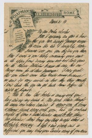 Primary view of object titled '[Letter from Daniel Webster Kempner to Isaac Herbert Kempner and Eliza Seinsheimer, March 31, 1899]'.