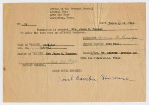 Primary view of object titled '[Galveston Army Air Base Pass, February 11, 1943]'.