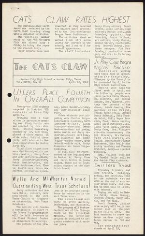 The Cat's Claw (Archer City, Tex.), Vol. 27, No. 14, Ed. 1 Friday, April 18, 1969