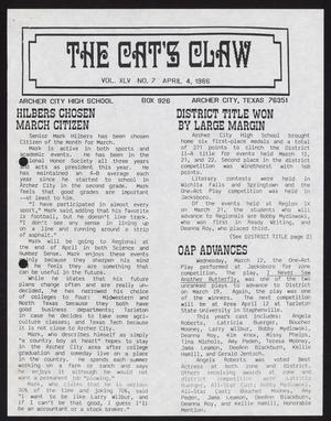 The Cat's Claw (Archer City, Tex.), Vol. 44, No. 7, Ed. 1 Friday, April 4, 1986