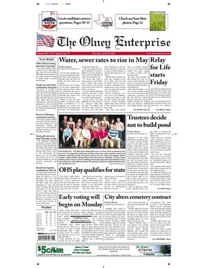 Primary view of object titled 'The Olney Enterprise (Olney, Tex.), Vol. 105, No. 8, Ed. 1 Thursday, April 25, 2013'.
