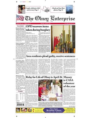 Primary view of object titled 'The Olney Enterprise (Olney, Tex.), Vol. 105, No. 7, Ed. 1 Thursday, April 18, 2013'.