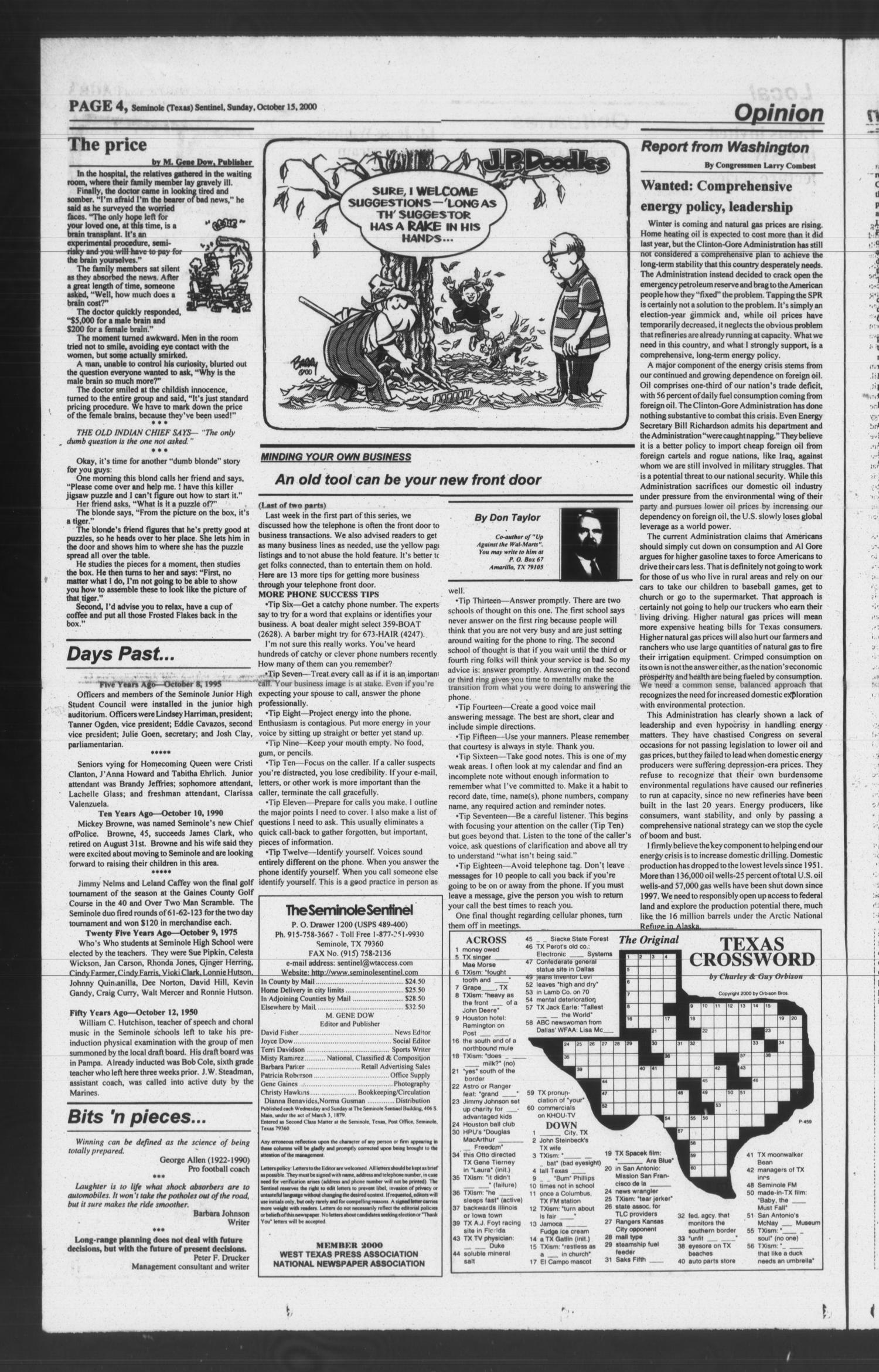 Seminole Sentinel (Seminole, Tex.), Vol. 93, No. 104, Ed. 1 Sunday, October 15, 2000
                                                
                                                    [Sequence #]: 4 of 14
                                                