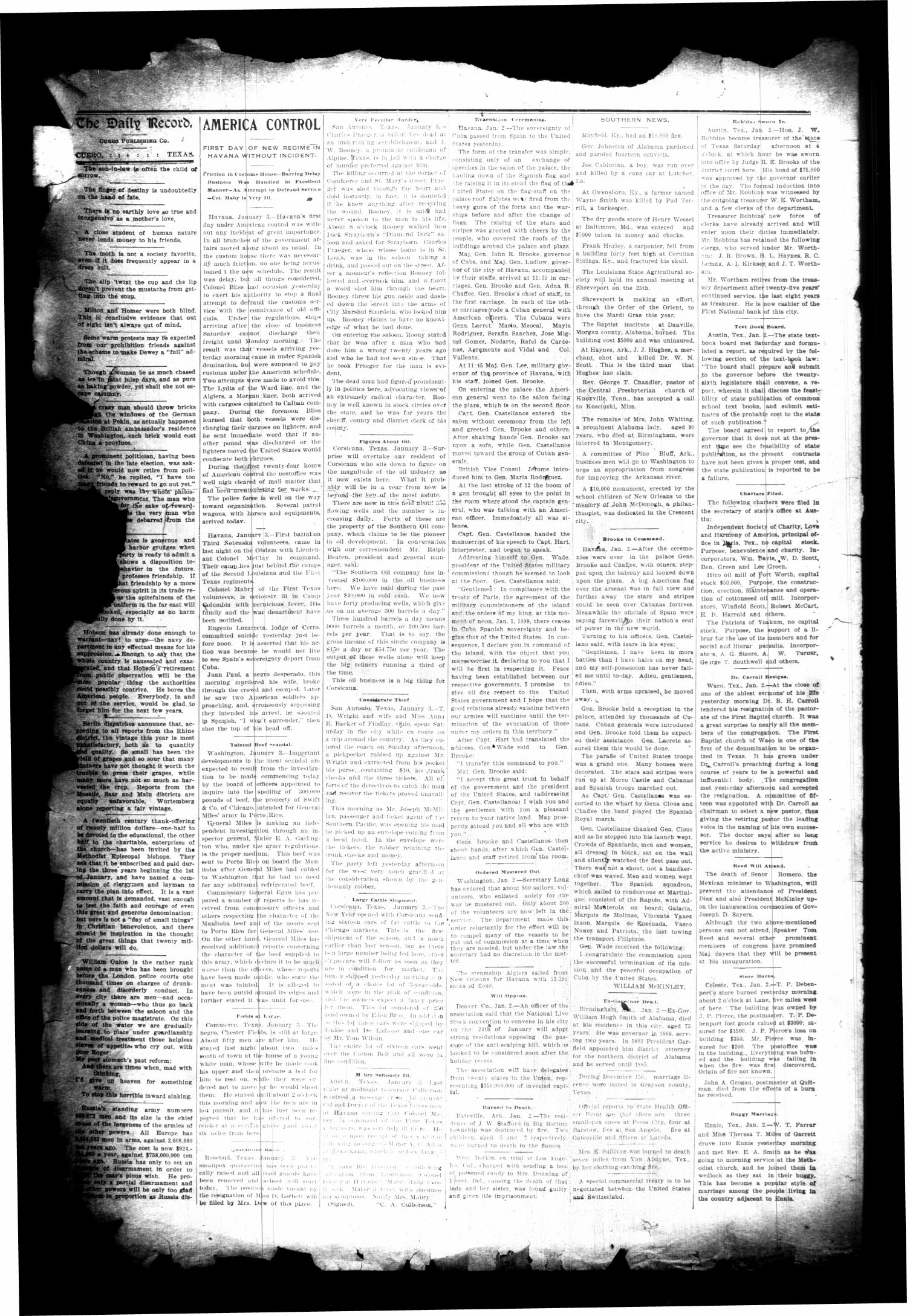 The Cuero Daily Record. (Cuero, Tex.), Vol. 10, No. 1, Ed. 1 Tuesday, January 3, 1899
                                                
                                                    [Sequence #]: 2 of 8
                                                