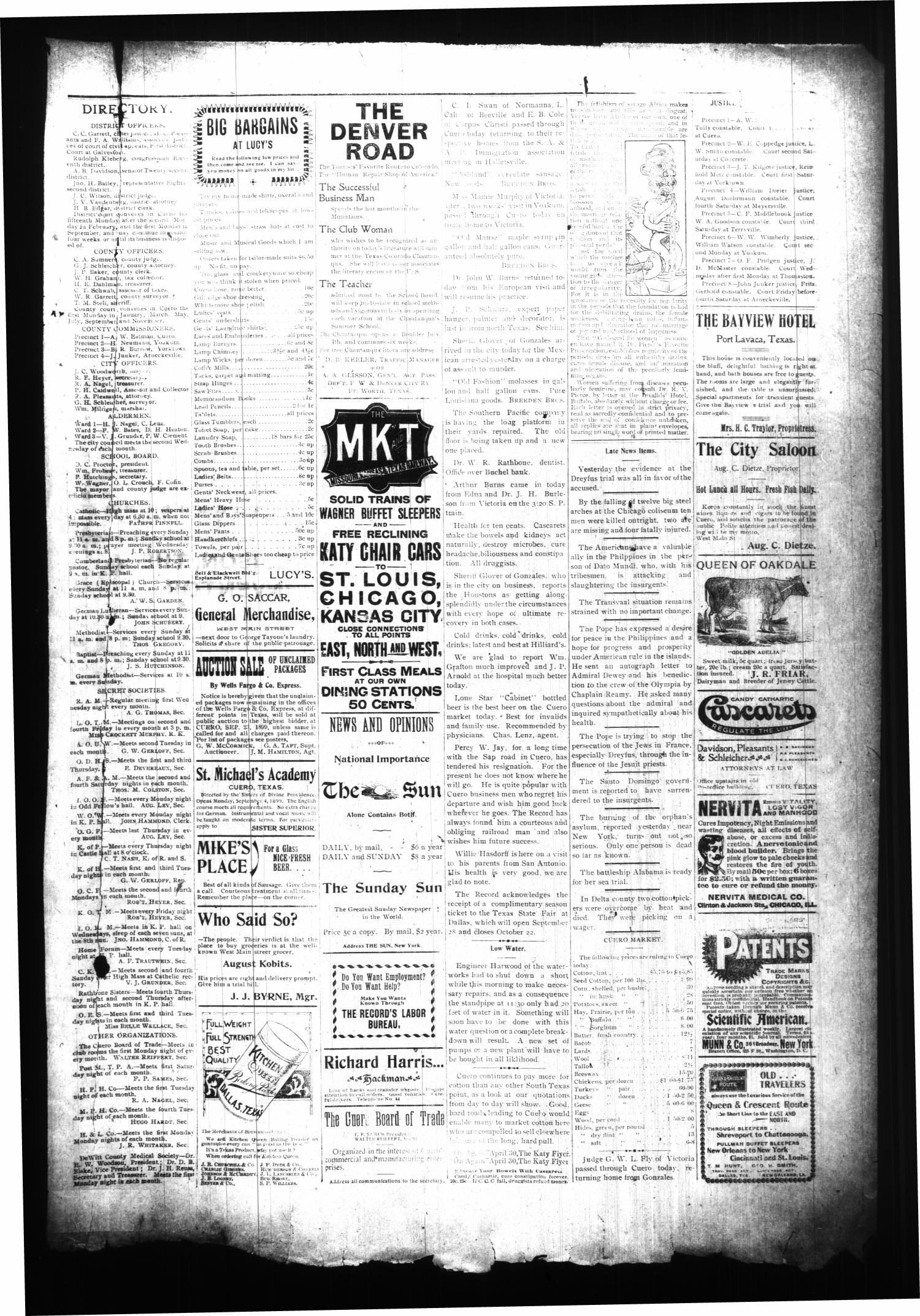 The Cuero Daily Record. (Cuero, Tex.), Vol. 11, No. 47, Ed. 1 Tuesday, August 29, 1899
                                                
                                                    [Sequence #]: 3 of 4
                                                