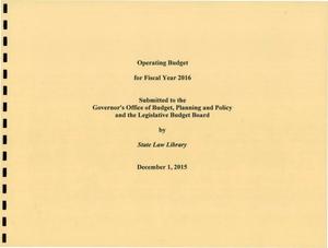 Primary view of object titled 'Texas State Law Library Operating Budget: 2016'.