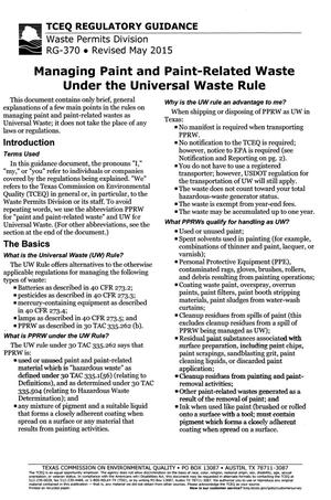 Managing Paint and Paint-Related waste under the Universal Waste Rule