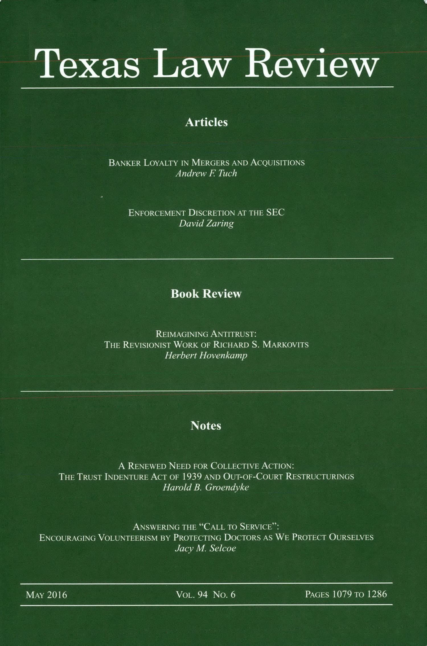 Texas Law Review, Volume 94, Number 6, May 2016
                                                
                                                    Front Cover
                                                