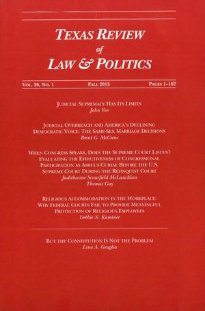 Texas Review of Law & Politics, Volume 20, Number 1, Fall 2015