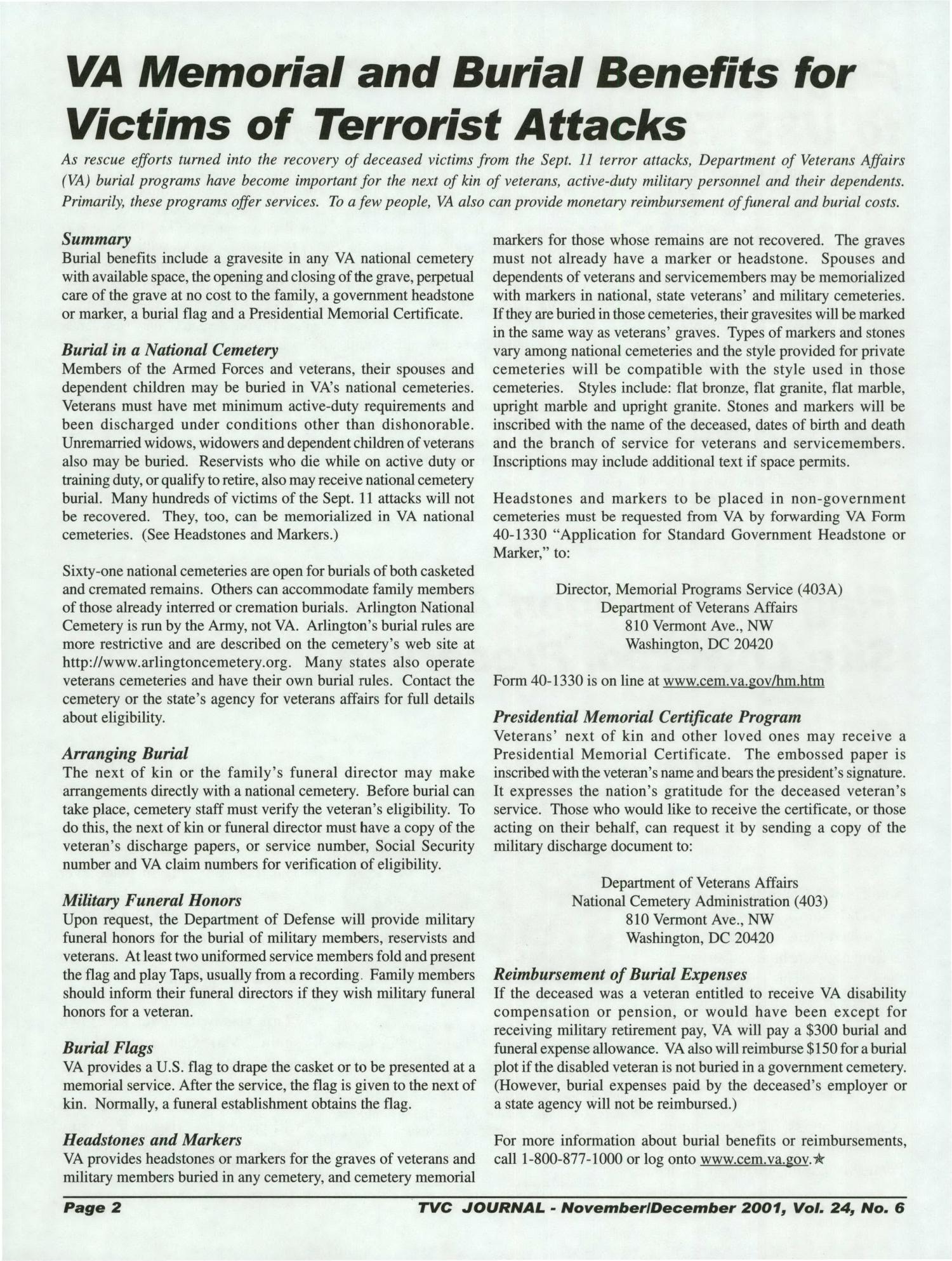 Texas Veterans Commission Journal, Volume 24, Issue 6, November/December 2001
                                                
                                                    Page2
                                                