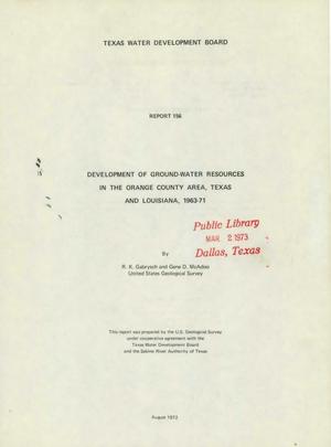 Development of Ground-Water Resources in the Orange County Area, Texas and Louisiana, 1963-71