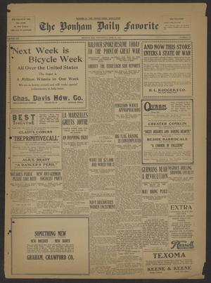 Primary view of object titled 'The Bonham Daily Favorite (Bonham, Tex.), Vol. 19, No. 227, Ed. 1 Wednesday, April 25, 1917'.