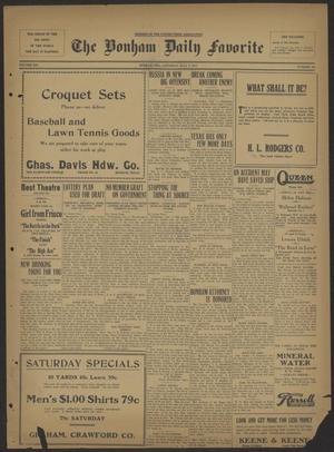 Primary view of object titled 'The Bonham Daily Favorite (Bonham, Tex.), Vol. 19, No. 291, Ed. 1 Saturday, July 7, 1917'.