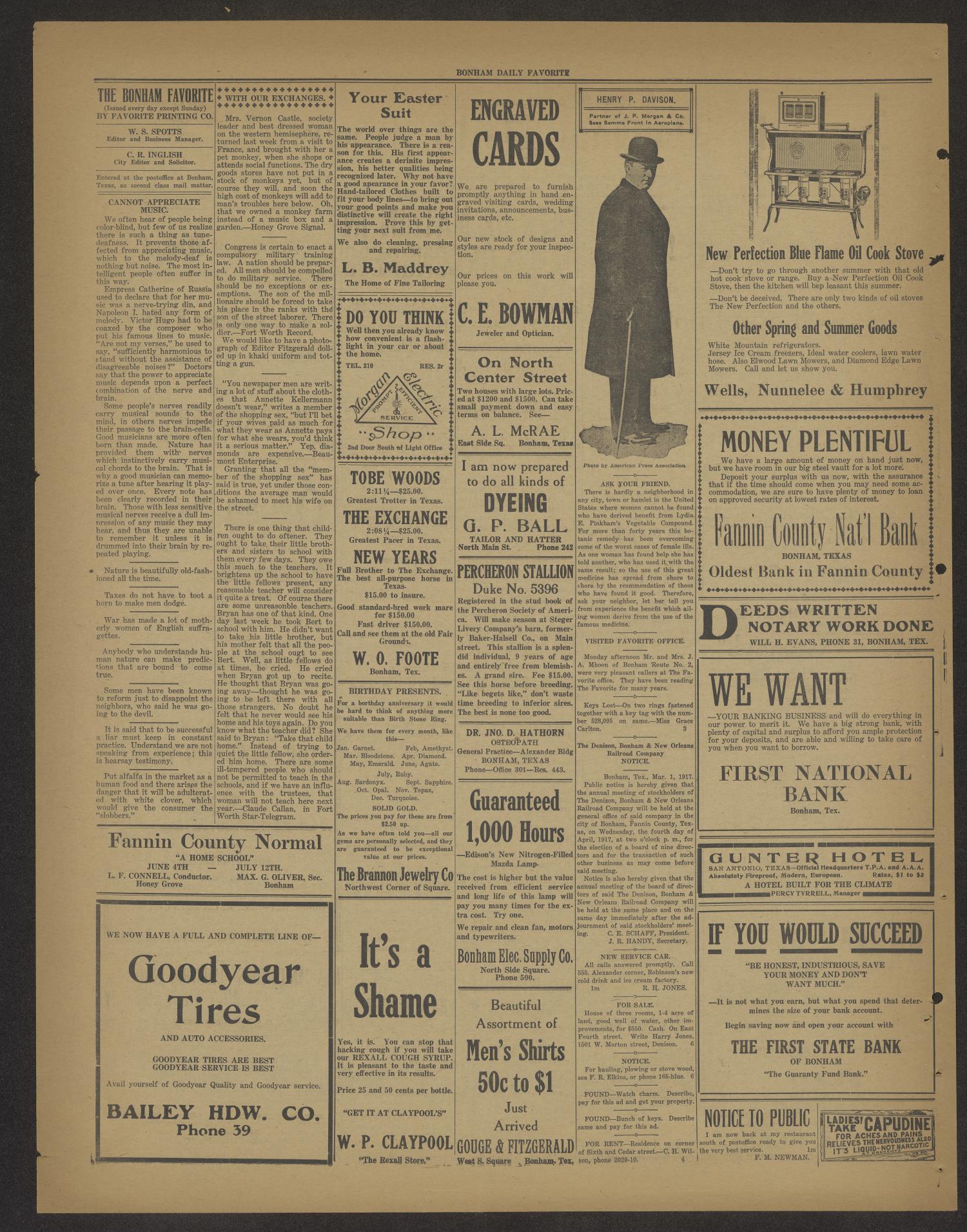The Bonham Daily Favorite (Bonham, Tex.), Vol. 19, No. 208, Ed. 1 Tuesday, April 3, 1917
                                                
                                                    [Sequence #]: 2 of 4
                                                