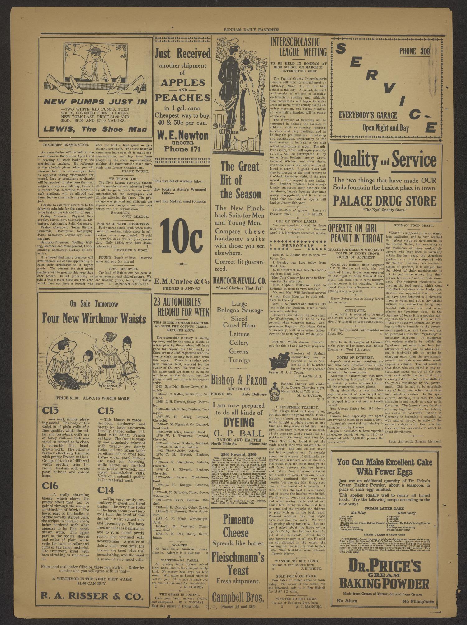 The Bonham Daily Favorite (Bonham, Tex.), Vol. 19, No. 203, Ed. 1 Wednesday, March 28, 1917
                                                
                                                    [Sequence #]: 4 of 4
                                                