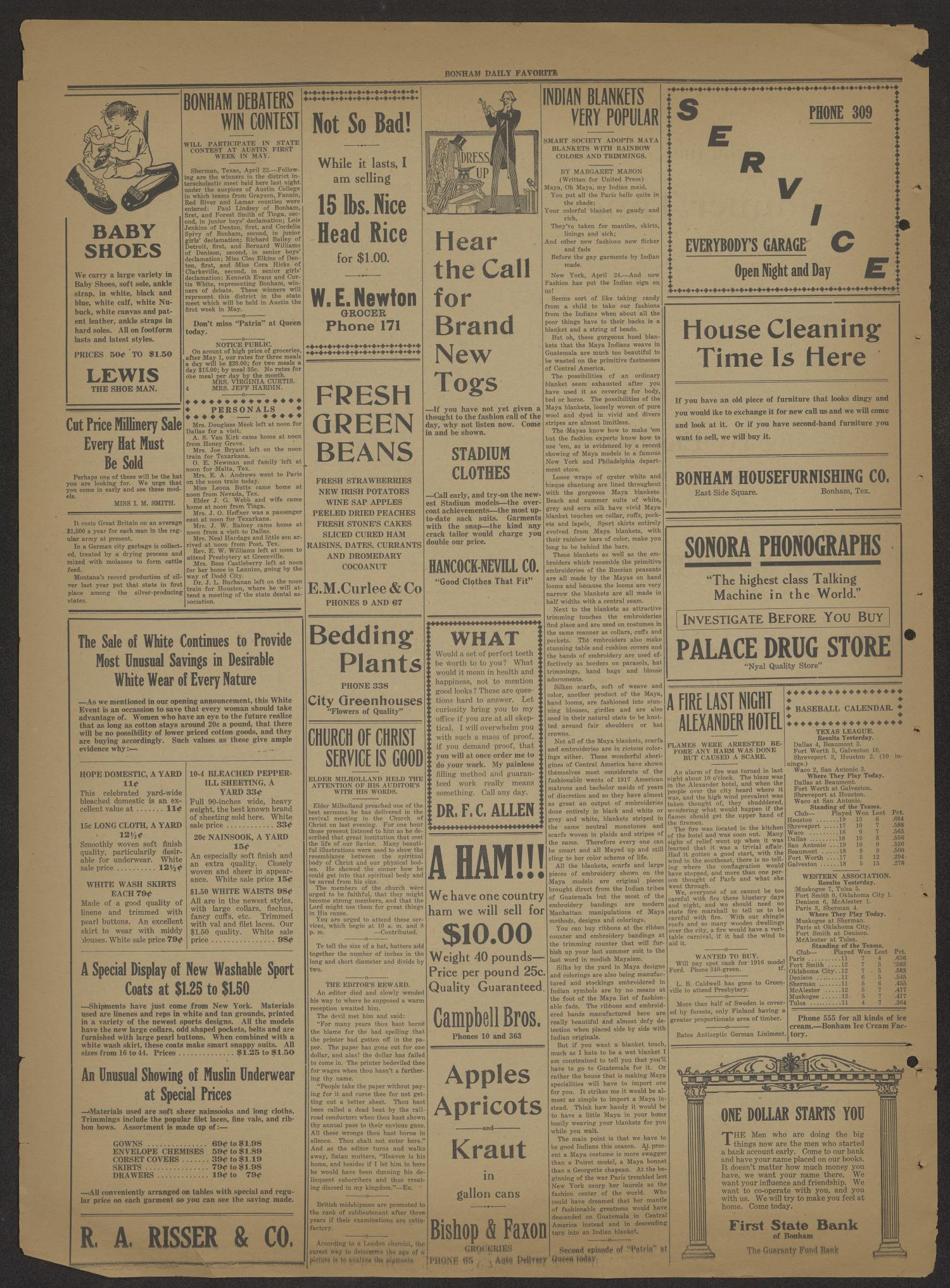 The Bonham Daily Favorite (Bonham, Tex.), Vol. 19, No. 226, Ed. 1 Tuesday, April 24, 1917
                                                
                                                    [Sequence #]: 4 of 4
                                                