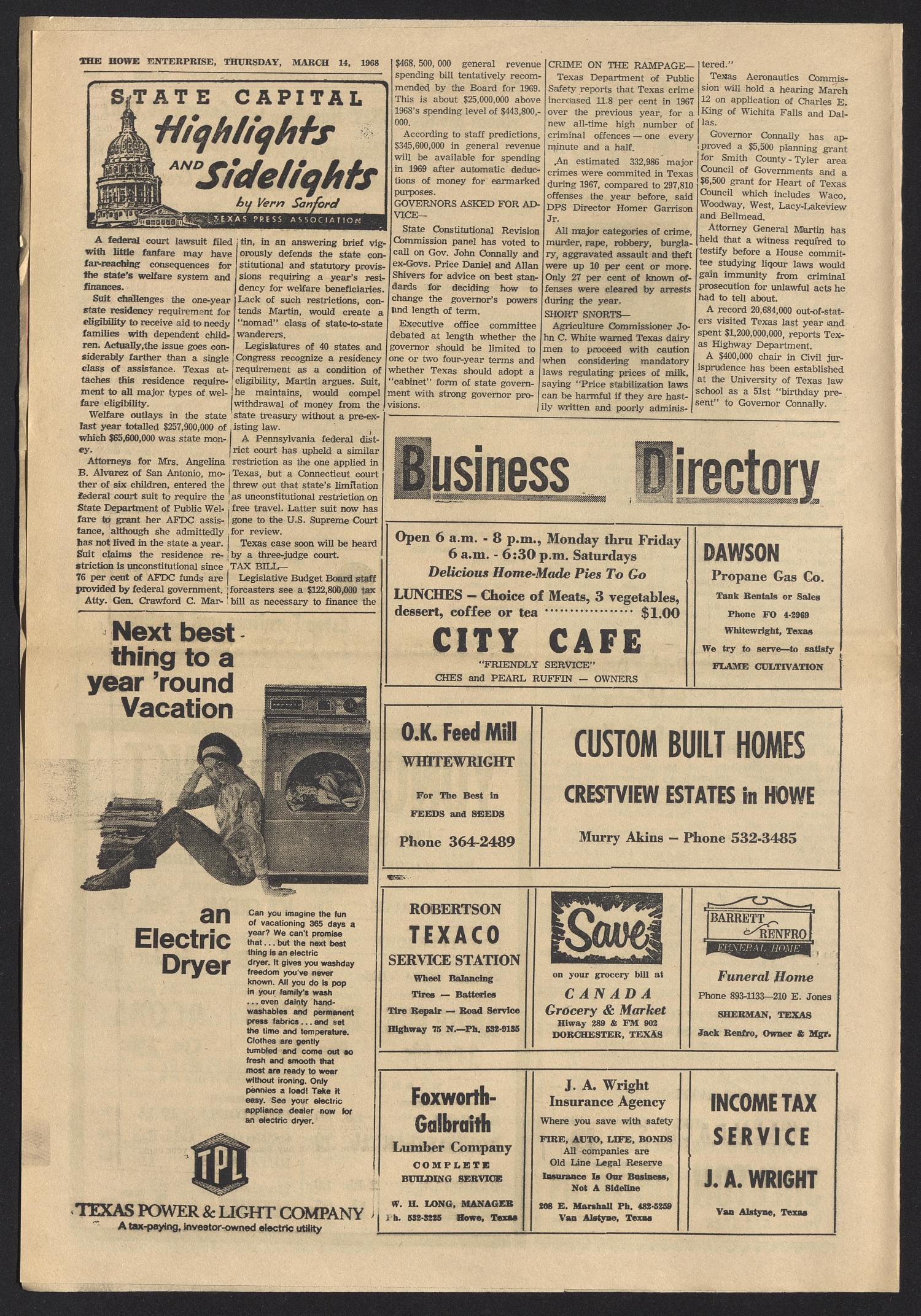 The Howe Enterprise (Howe, Tex.), Vol. 4, No. 36, Ed. 1 Thursday, March 14, 1968
                                                
                                                    [Sequence #]: 6 of 8
                                                