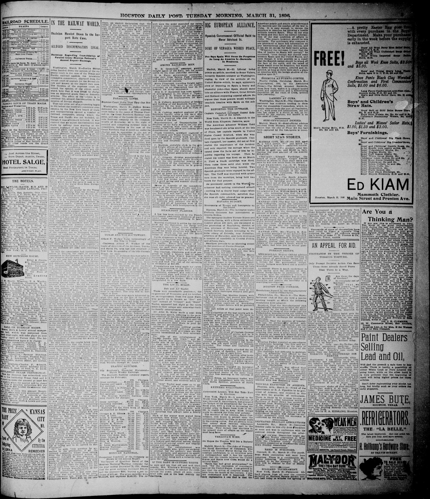 The Houston Daily Post (Houston, Tex.), Vol. ELEVENTH YEAR, No. 362, Ed. 1, Tuesday, March 31, 1896
                                                
                                                    [Sequence #]: 3 of 6
                                                