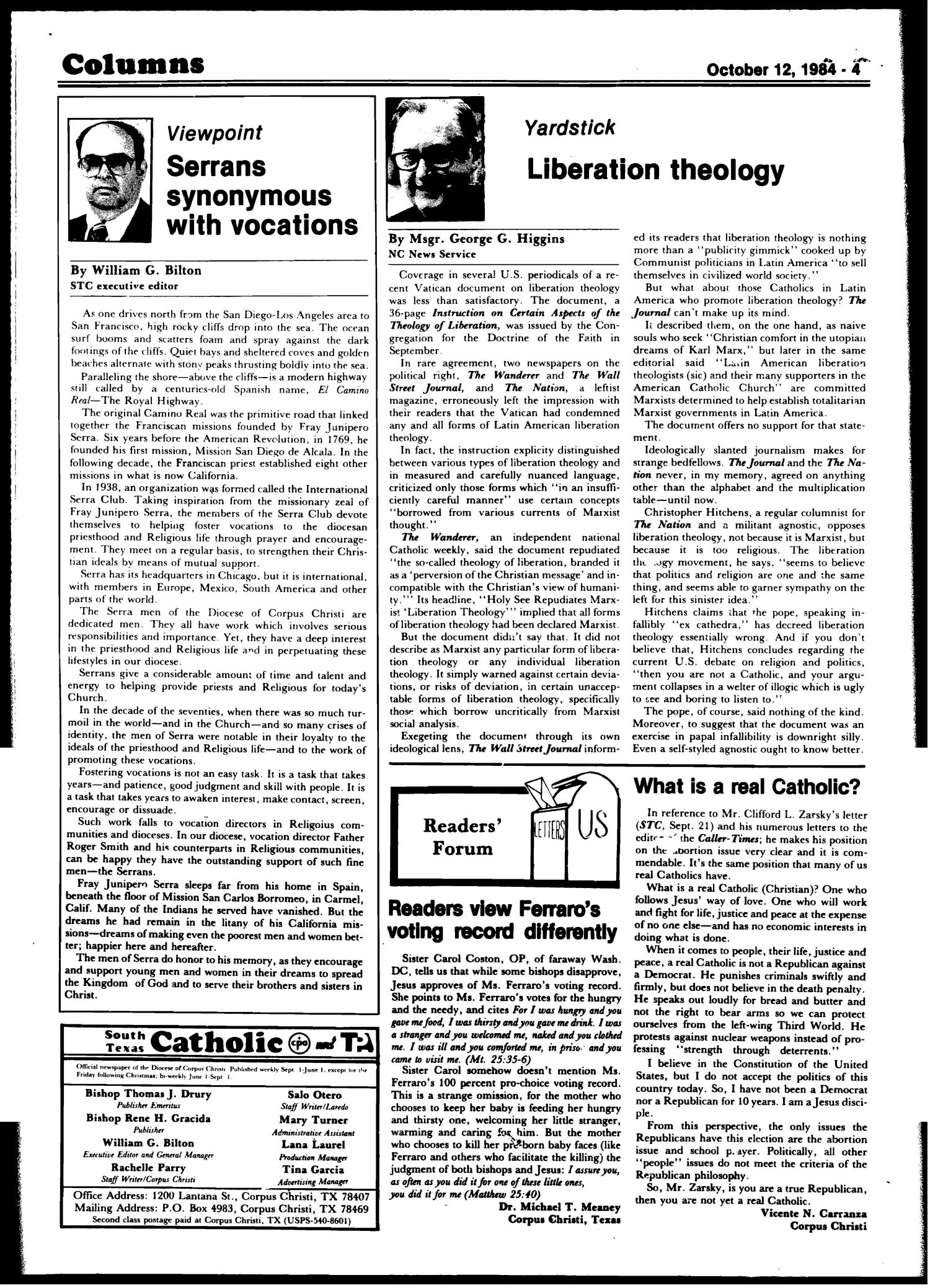 South Texas Catholic (Corpus Christi, Tex.), Vol. 19, No. 62, Ed. 1 Friday, October 12, 1984
                                                
                                                    [Sequence #]: 4 of 32
                                                