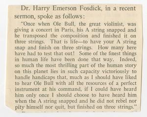 [Clipping of a Quote from Harry Emerson Fosdick's Sermon]